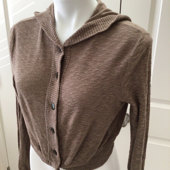 Free People Sweaters - Free People Brown Cropped Cardigan Sweater w Hood